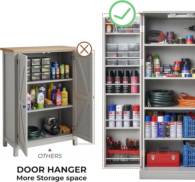 50" Garage Storage Cabinet with LED Lights – Adjustable Shelves Garage Organizer, Multi-Purpose Garage Cabinet for Home Office,Kitchen