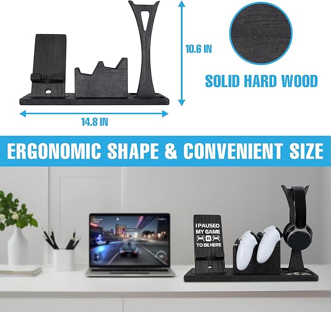 Gaming Accessories Organizer with Headphone Holder, Rotatable Phone Stand & Controller Stand - Unique Gamer Gifts PS4 PS5 Controllers Holders Gaming Equipment, Gifts for Gamers Controller Holder