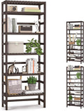 Homykic 6-Tier Bamboo Bookshelves and Bookcases, Adjustable 63.4”Tall Shallow Book Shelf Organizer Rack, Freestanding Storage Shelving Unit for Living Room, Kitchen, Bathroom, Office, Espresso