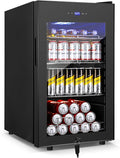 17Inch Beverage Refrigerator and Cooler Freestanding, 96 Cans Mini Fridge with glass door and Lock, Small Drink Fridge for Soda, Beer, Wine, For Home Bar Office with LED Light