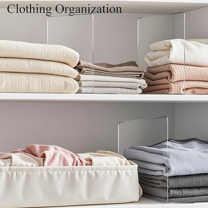 Shelf Dividers for Closet Organization: 12" Tall x 12" Deep Acrylic Shelf Dividers for Clothes Sweater Purse - Clear Closet Organizers and Storage Separators for Shelves, 12Pack