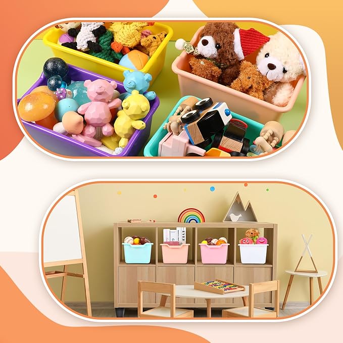 Dandat 72 Pcs Book Bins for Classroom Plastic Cubby Bins Bulk Classroom Storage Baskets Stackable Assorted Colors Toy Storage Containers for Library Home Office School Nursery Playroom