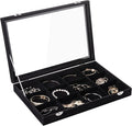 Frebeauty Velvet Jewelry Tray,12 Grid Jewelry Organizer with Clear Lid,Bracelets Holder,Jewelry Display Case with Clasp,Drawer Insert Bangle Brooch,13.8 x 9.5 x 2 Inches,Gift for Women Girls(Black)
