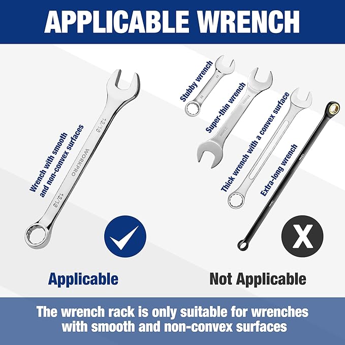 WORKPRO 2-Piece Wrench Organizer, 24-Slot Plastic Holder Set With Lock Cover, Metric & SAE Compatibility (Up To 19mm or 7/8), Premium Quality Rack Tool Trays With Carrying Handle