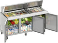 72" W Commercial Refrigerator Sandwich Salad Prep Table, Stainless Steel 3-Door Sandwich Prep Table Refrigerator, Counter Fan Cooling Refrigerator with 30 Pans for Restaurant, Bar