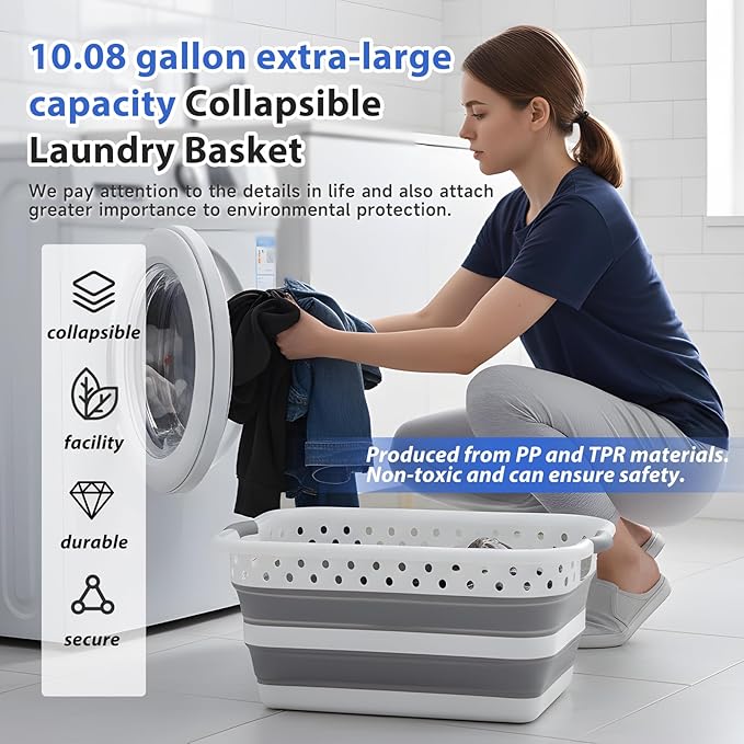 Monozuki Collapsible Plastic Laundry Basket 11.1 gallon(42L) 2pcs Eco-recycled material - Foldable Pop Up Storage Container/Organizer - Space Saving Hamper/Basket BPA Free