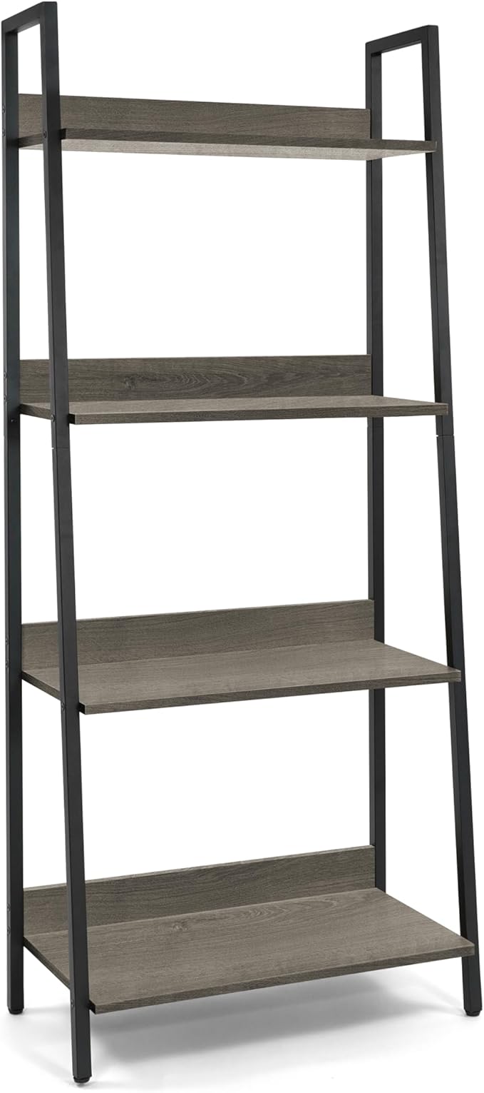 CAPHAUS 4 Tier Ladder Bookshelf, 24 Inch Width Free Standing Shelf, Bookcase Shelf Storage Rack Organizer, Industrial Book Shelves for Home Office, Living Room, Kitchen, Dark Grey Wooden Shelves