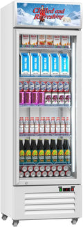 Commercial Beverage Refrigerator with Glass Door, 383L Display Fridge Beverage Cooler with Customizable Lightbox Adjustable Shelves, Drink Fridge Merchandiser for Restaurant Shop, White