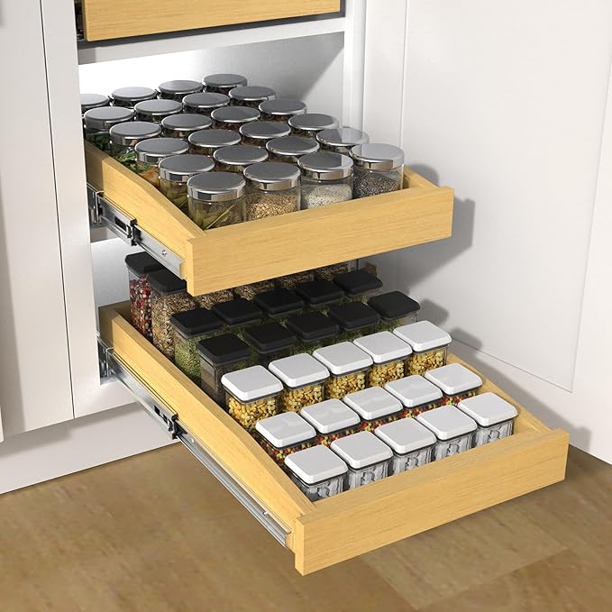 Wooden Pull out Cabinet Organizer 23" W x 21" D x 3.35" H, Heavy Duty Slide Out Drawers Pull-Out Home Organizers for Kitchen Cabinets