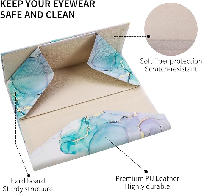 Foldable Glasses Case, Magnetic PU Leahter Sunglasses Case, Cute Hard Shell Folding Eyeglass Cases for Women Kids