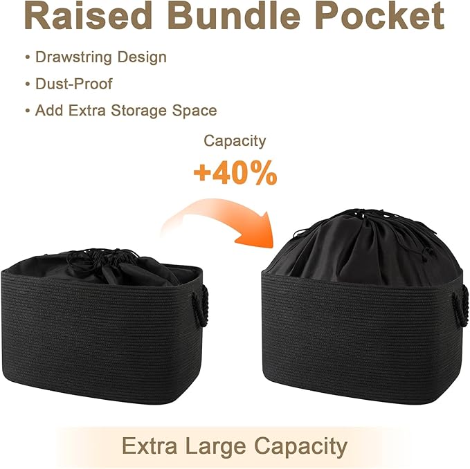 95L Extra Large Blanket Basket with Lid, 24" x 16.9" x 14.2" Woven Storage Basket for Living Room, Rectangle Nursery Blanket Storage for Toys, Towels, Dirty Clothes, Black