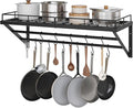 Pot Rack, 30 Inch Wall Mounted Pot Rack, Kitchen Pot and Pan Organizer with 2 Tier Hanging Rails, 12 S-Hooks, Space Saving, for Kitchen Cookware Organizer, Black PR02BK