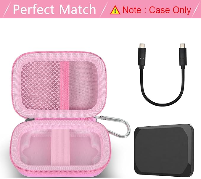 Carrying Case Compatible with Crucial X10/ X9 Pro 4TB/ 2TB/ 1TB Portable SSD, External Solid State Drive Hard Storage Holder Bag Fits for USB-C Cable (Box Only) (Pink)