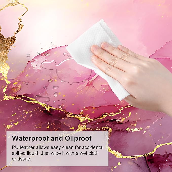 Pink Marble Ink Mouse Pad – Large Extended Desk Mat 31.5 x 11.8 in– Elegant Watercolor Gold Foil Design, Waterproof Surface, Non-Slip Rubber Base, Keyboard & Mouse Pad for Office or Gaming