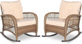 VIVIJASON 2 Piece Patio Wicker Rattan Rocker Chair, Outdoor Rattan Rocker Chair with Cushions & Steel Frame, All-Weather Rocking Lawn Wicker Furniture for Garden Backyard Porch (Beige)