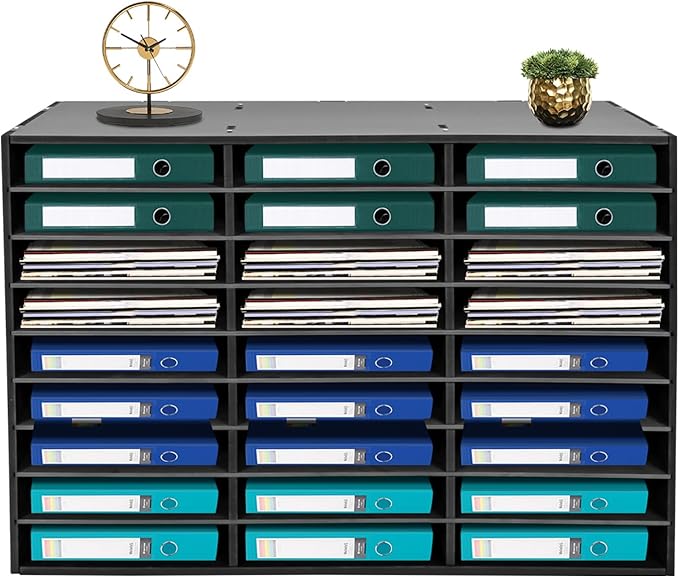 27 Compartments Literature Organizer, Desktop File Sorter Mail Center Paper Storage Cabinet Classroom Mailbox for Files Documents Papers Magazines(White) (Black 27Slots 1)