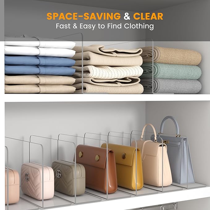 OKPOW Acrylic Shelf Dividers for Closet Organization: 8 Pack Tall Durable Clear Shelves Separators for Clothing Adjustable