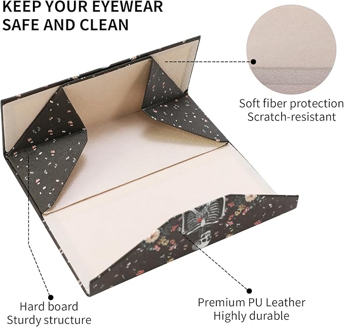 Foldable Glasses Case, Magnetic PU Leahter Sunglasses Case, Cute Hard Shell Folding Eyeglass Cases for Women Kids