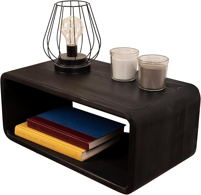Floating Nightstand Wooden, Bedside Table, Nightstand Shelf, Handmade, Wall Mounted Bedside Shelf, Minimalist and Unique Style (Black)