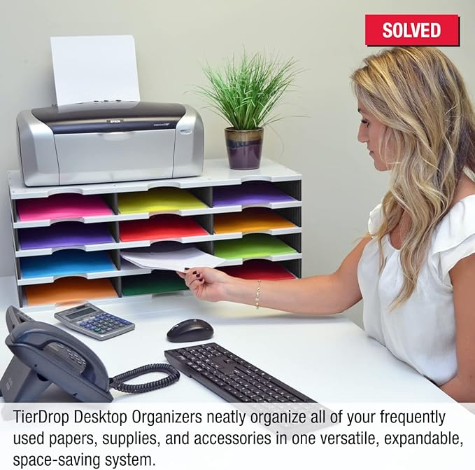 Ultimate Office TierDrop Desktop Organizer Document, Forms, Mail, and Classroom Sorter. 12 Letter Size Compartments with Optional Add-On Tiers for Easy Expansion - Gray w/Black