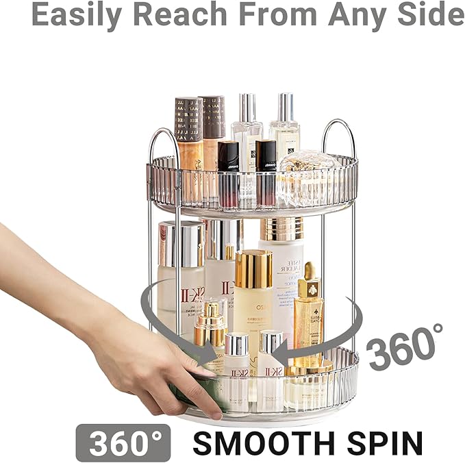 360 Rotating Makeup Organizer for Vanity,Bathroom Countertop Organizer,Spinning Perfume Organizer&Vanity Organizer(Grey-2 Tier)