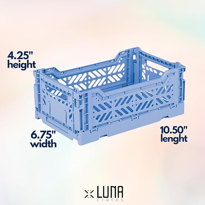 Collapsible Storage Box, Foldable Crate Organizer Bin with Handle, Stackable Crates for Home Organization (Navy-Blue-Cream, 4L -3-Pack)