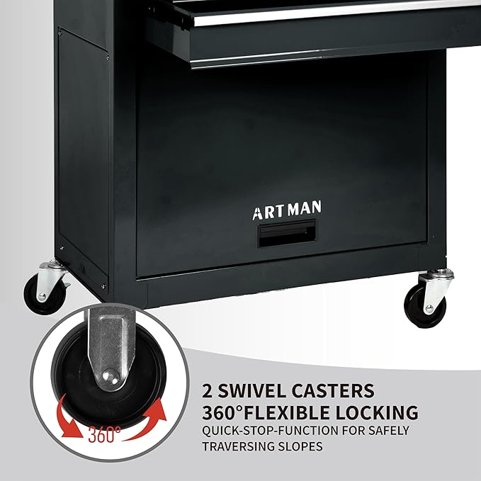 8-Drawer Rolling Tool Chest with Lockable Wheels, Sliding Drawers, Detachable Top & Adjustable Shelf – Heavy Duty Tool Storage Cabinet for Garage, Workshop & Home Organization, Black