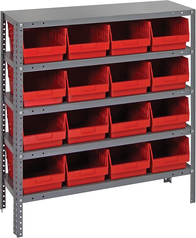Quantum Storage Systems 1239-207RD Store More Steel Shelving Unit with 6" Shelf Bins, 12" D x 36" W x 39" H, Red