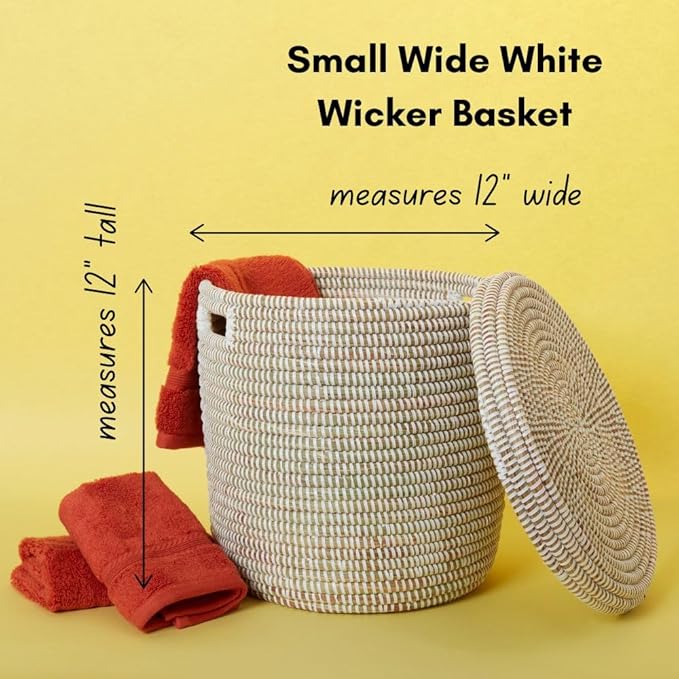 Storage & Organization, Decorative Baskets for your Home, Laundry Hamper, Baby Nursery Toys Bin, Living Room Blankets Storage, Towels Holder, Wicker, Woven, Lid, Wide, White, Set, 4pcs