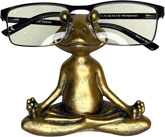 Top Brass Yoga Frog Eyeglass Holder – Whimsical Reading Glasses Sunglass Stand – Funny Desk Nightstand Keeper Rack Display – Meditating Zen Lotus Pose Figurine