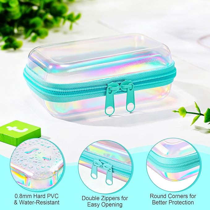 Sanwuta 6 Pcs Clear Hard Zipper Case Hard Plastic Zipper Pouches Transparent Makeup Bag Pencil Pouches for Travel Snacks Christmas Trinket Storage Organizer Box(Holographic,5 x 3 x 2 Inch)