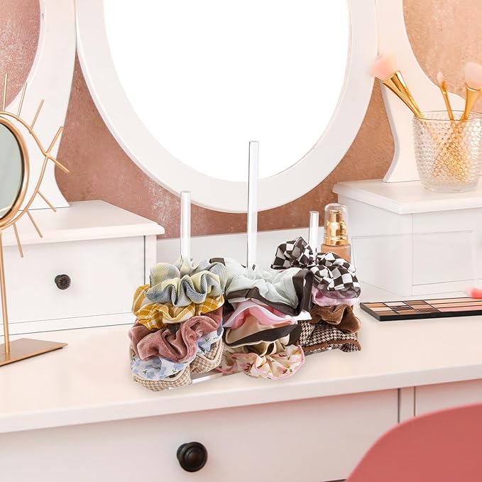 SMUK 2Packs 3-Tiers Acrylic Scrunchie Holder Stand, Clear Hair Tie Organizer Storage for Women Teen Girls Gifts Scrunchy Hair Accessories Organizer