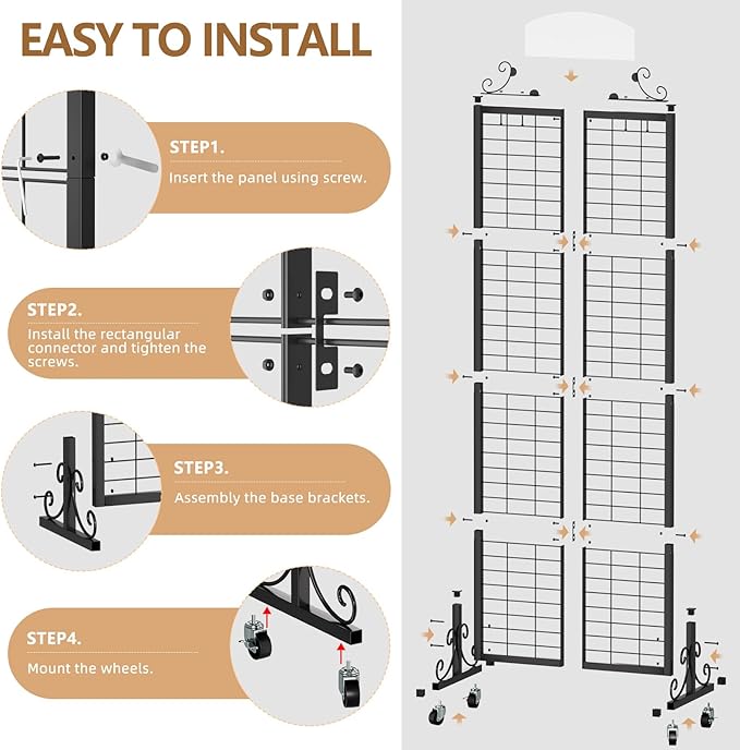 Urban Deco Grid Wall Panel Display Stand, 2.2' x 6.2' FT Gridwall Panel with Extra 8 Hooks, Craft Show Display Rack Black Metal Grids Standing Wire Rack for Retail Merchandise