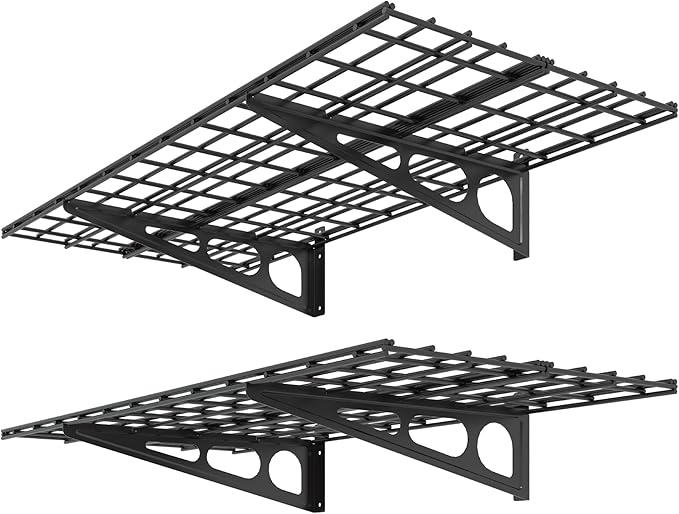 FLEXIMOUNTS 2 Pack 2x4ft Garage Shelving, Wall Shelf Garage Storage Rack, 24-inch-by-48-inch, Black, Classic Series