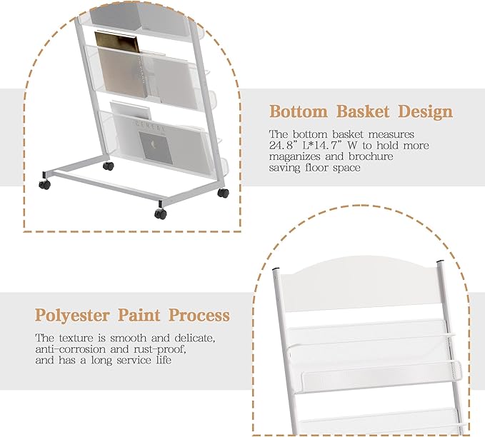 lesolar Floor-Standing Magazine Rack 4-tier Newspaper Holder Book Display Shelf Brochure Display Stand Floor Suitable for Exhibitions Shopping Malls Hospitals Offices School（Silvery