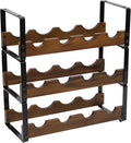 Pearington 12 Bottle Stackable Wine Rack, Rustic 3-Tier Solid Acacia Wood and Iron Wine Bottle Holder, Free Standing Countertop Liquor Display Shelf, 17" x 7.2" x 16.5"