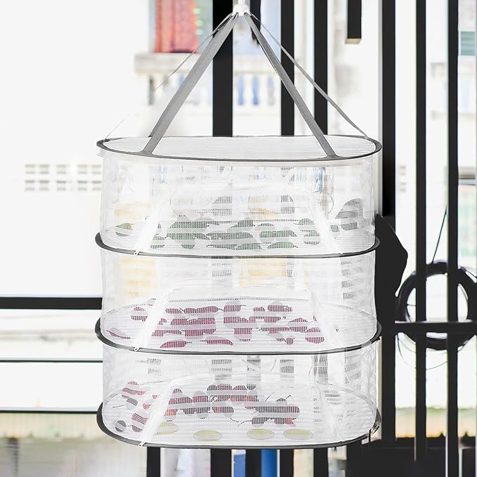 Toyvian Hanging Drying Rack with Zipper Mesh Net Windproof Clothes Organizer for Sweaters Underwear and Vegetables Ventilated Laundry Hanger for Indoor Outdoor Use