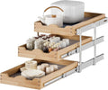 DINDON 3 Tier Pull Out Cabinet Organizer 14”W X21”D Slide Out Shelves With Shelf Liner for Kitchen Wood Roll Out Drawers Pantry Organization