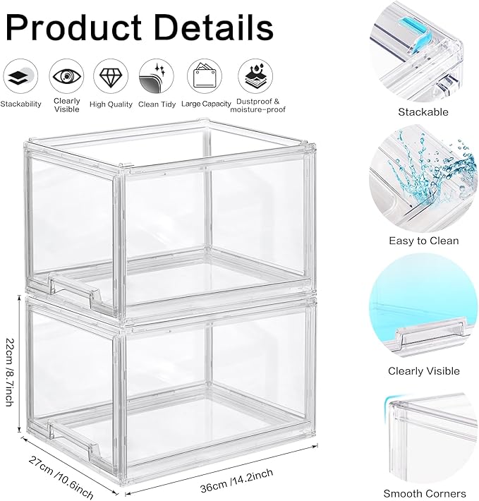 DILIBRA 2 Packs Plastic Stackable Storage Organizer Bins with Pull Out Drawer, Large Clear Acrylic Storage Drawers Container Boxes for Fridge Pantry Shelf Clost Refrigerator Organization and Storage