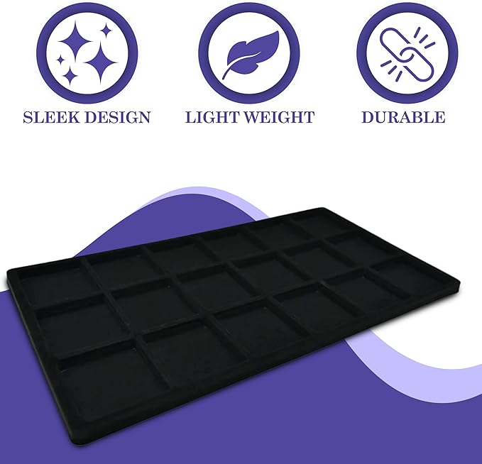 Novel Box 5 Pack 18-Slot Black Liner Jewelry Storage Tray Inserts 14.75x8.25x1 Inches - Jewelry Organizer Pad for Drawers & Store Displays - Jewelry Display Pads for Rings Earrings & Pendants