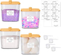 efluky 4 pack Laundry Pods Container & Dryer Sheet Holder Set,Clear Laundry Room Organization Containers with Bamboo Lids and Labels,Laundry Pods Holder for Scent Booster,Powder,Pod