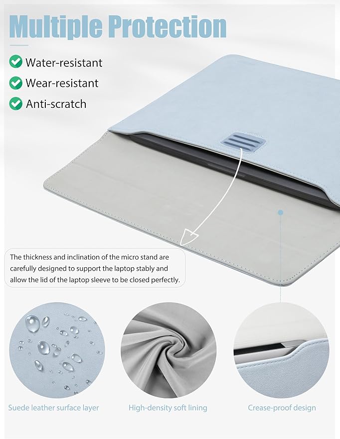 HYZUO 15 Inch Laptop Sleeve with Adjustable Stand Feature for MacBook Air 15 M4 A3241 M3 A3114 M2 A2941 2025-2023, MacBook Pro 15, 15" Surface Laptop 7/6/5/4, with Carrying Pouch, Pale Blue