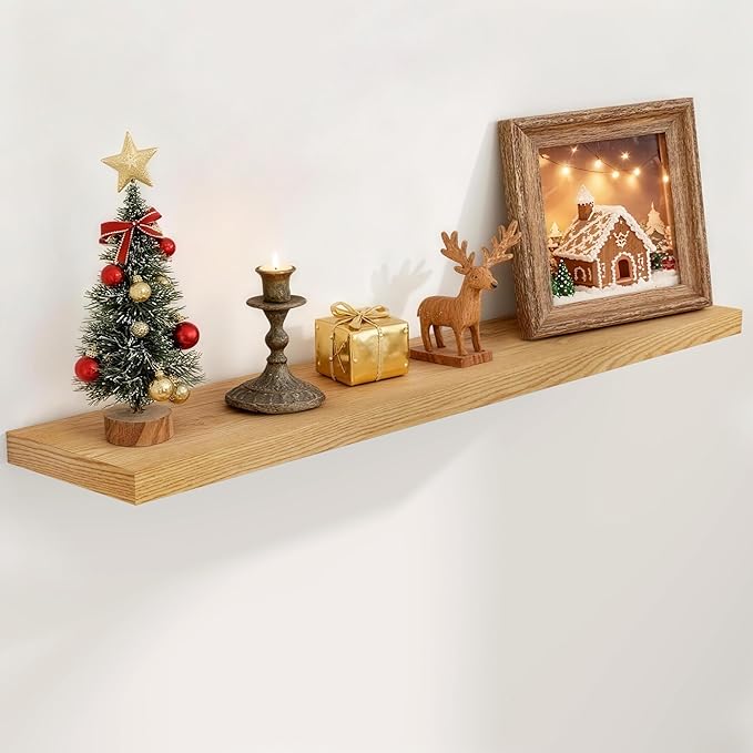 Fun Memories 55Inch Floating Shelves for Wall 1 Pack Shelves for Bedroom|Kitchen|Bathroom Wall Mounted Rustic Wood Floating Shelf with Invisible Brackets for Books|Storage|Decor, Oak