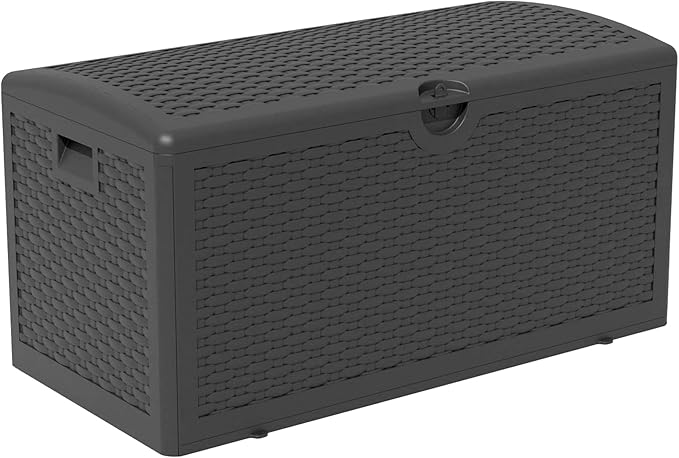 80 Plus Gallon Resin Deck Box, Waterproof Outdoor Storage Box for Patio, Poolside, and Garden, Lockable UV-Resistant Storage Bin Bench Cabinet for Small Spaces, Black