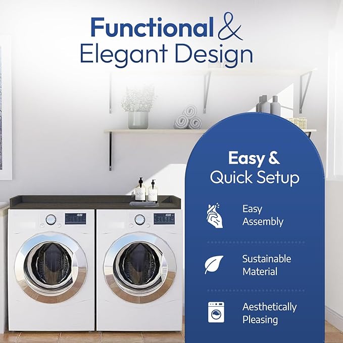 OfficeSimpli Washer Dryer Countertop, Made in USA, Non-Slip Pads, Easy Clean, Laundry Room Essentials and Decor, Washer Dryer Wood Top for Organization (Tenino Grey, Standard (27.5" x 54"))