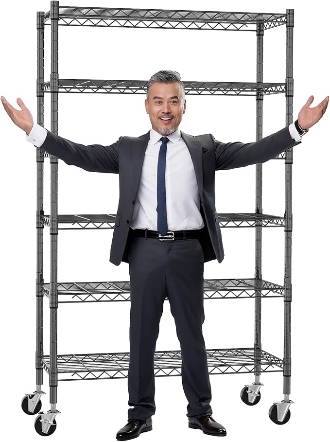 6-Tier Storage Shelves NSF Certified Wire Shelving Unit on Wheels Heavy Duty Metal Shelves Adjustable Steel Shelving 2100Lbs Capacity for Closet Pantry Basement- (18"x48"x82", Black)