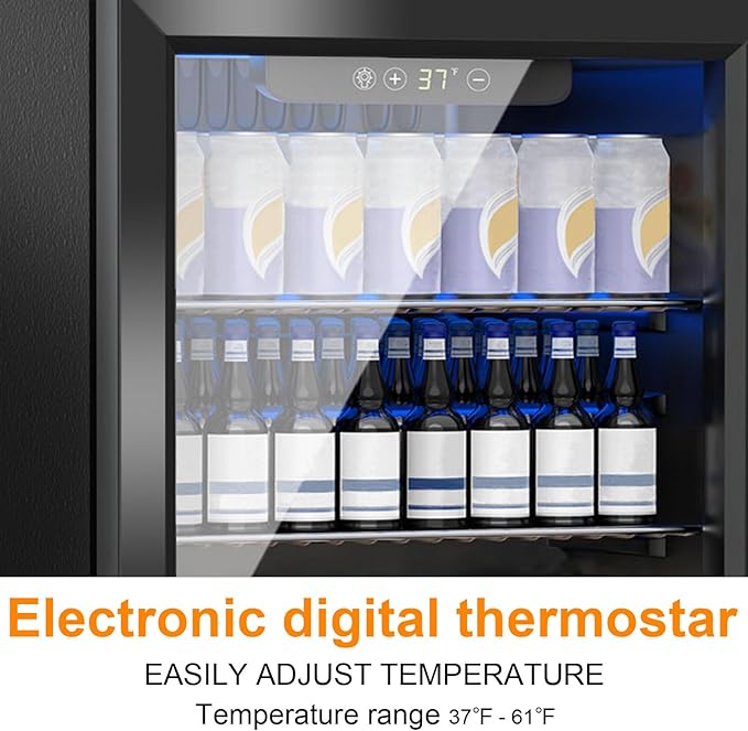 Beverage Refrigerator Cooler, 72 Can Mini Fridge Glass Door for Drinks Soda, Beer, or Wine - Small Refrigerator for Office Bedroom Home Bar, Adjustable Shelves, 1.7 Cu.Ft, Black