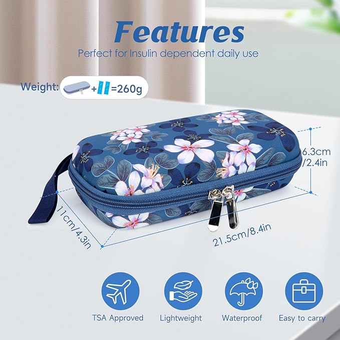 YOUSHARES Insulin Cooler Travel Case - Diabetic Insulated Organizer Portable Cooling Bag for Medication Cooling Insulation, Insulin Pen Case with 2 TSA Approved Cooler Ice Pack (Pink Flower)