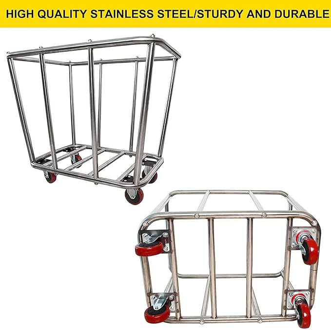 Laundry Cart Commercial,10 Bushel (350L) Large Industrial Rolling Laundry Hamper with 4 Inch Wheels,Home Heavy Duty Laundry Baskets with Stainless Steel Frame, 260 LBS Weight Capacity