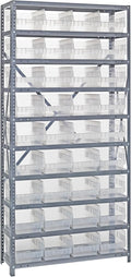Quantum Storage Systems 1875-208CL Solid Heavy Duty 10 Shelves 36 Store-More Clear Bins 75" H x 36" W x 18" D